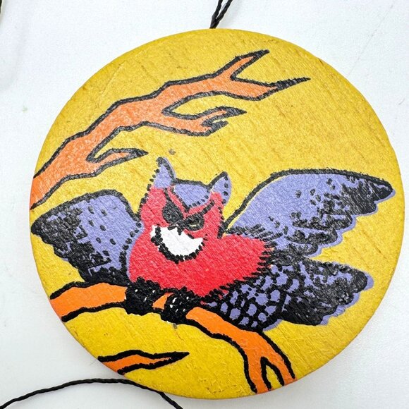 Halloween Set of 7 Wood Hanging Ornament Witch Ghost Pumpkin Skeleton Bat Vtg - Picture 8 of 10